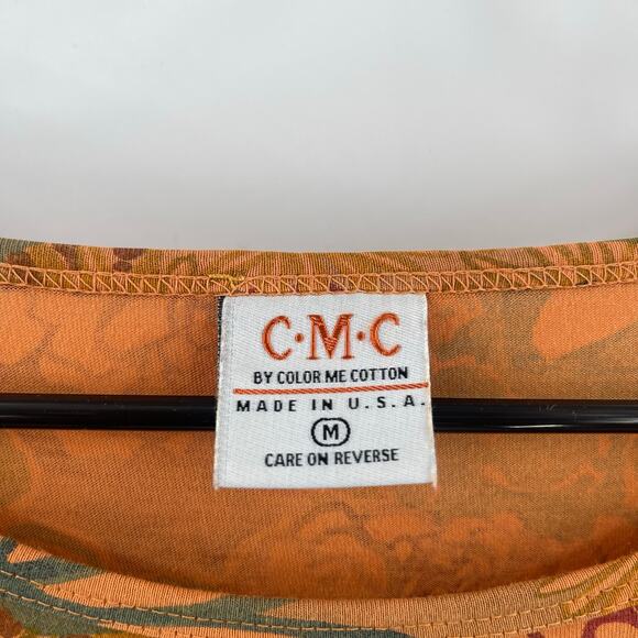 C.MC. BY COLOR ME COTTON Top SZ Medium Made in USA Lagenlook Floral Flowy Shirt - Picture 3 of 11